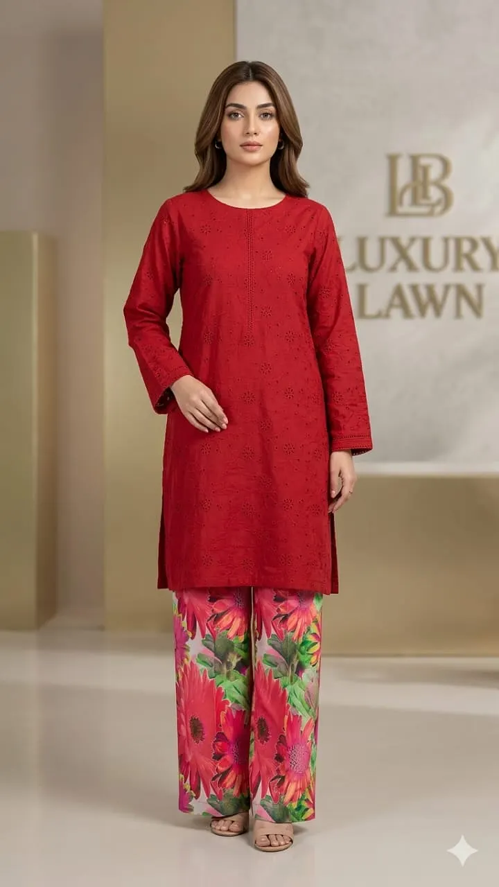 Chikenkari shirt with Printed Trouser