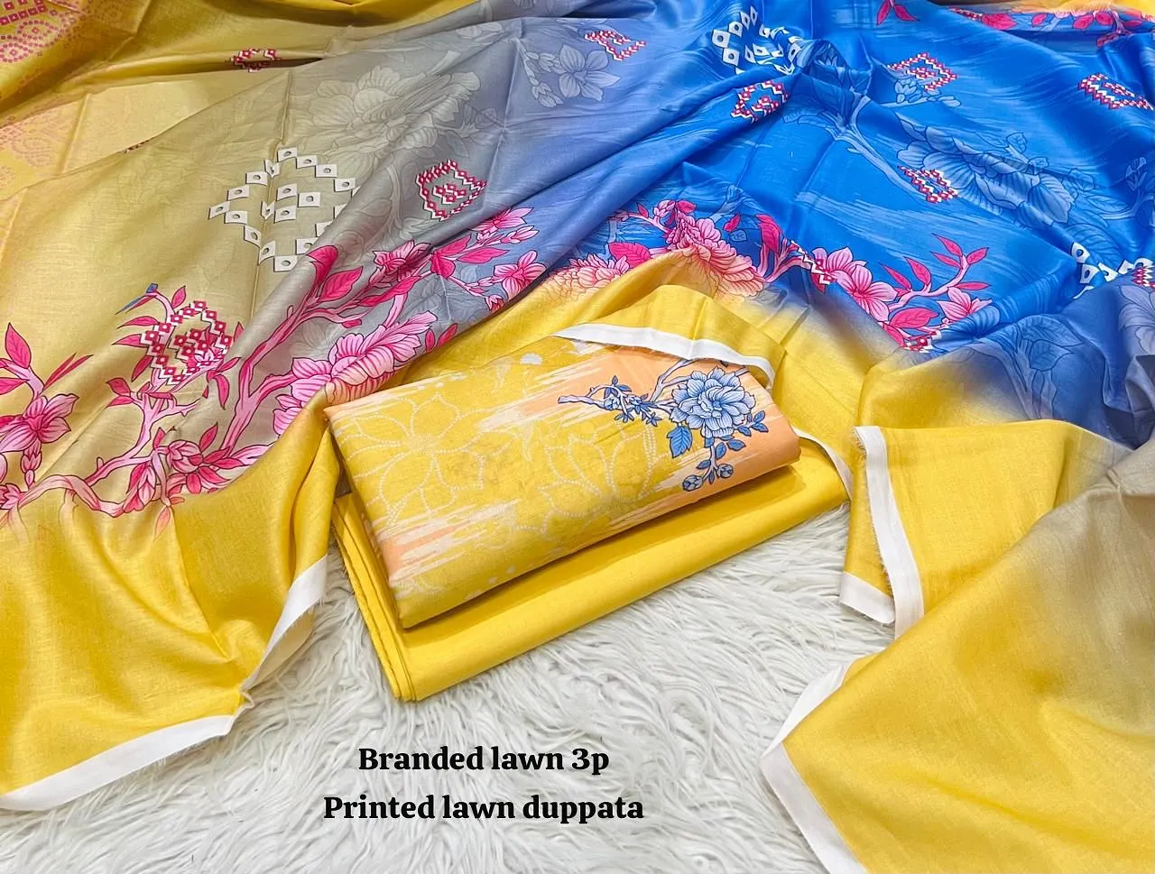 BRANDED Lawn with Lawn Duppata 3pc Lawn Collection 