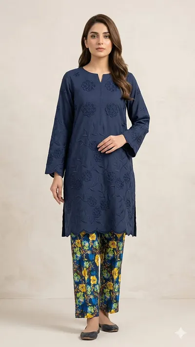 Chikenkari shirt with Printed Trouser