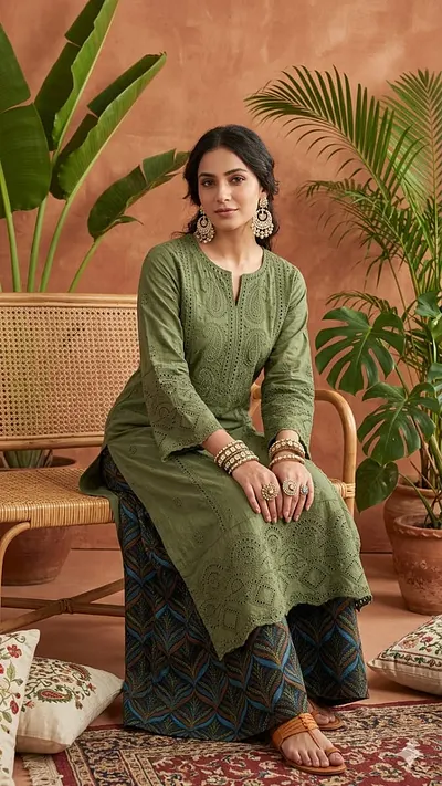 Chikenkari shirt with Printed Trouser