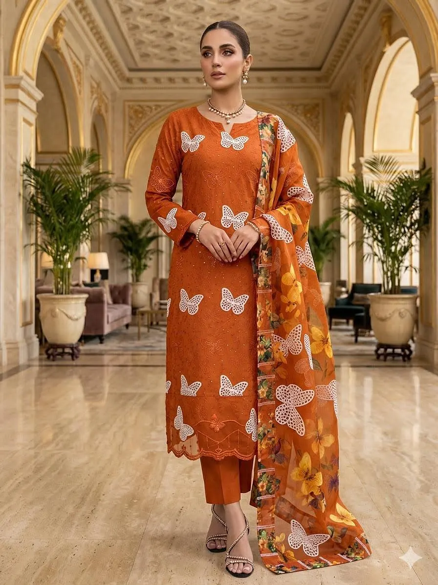 Maria B Chicken Kari Butterfly Embroidered