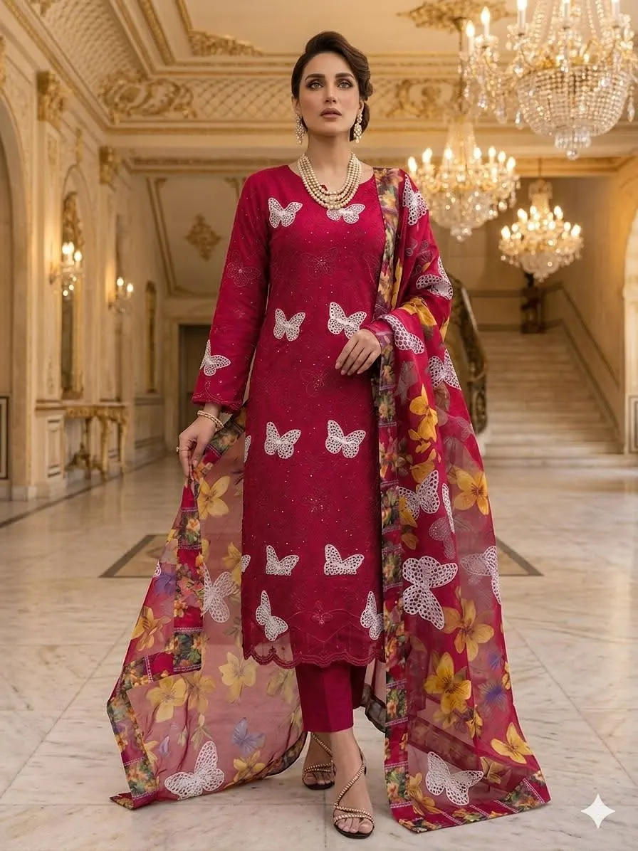 Maria B Chicken Kari Butterfly Embroidered